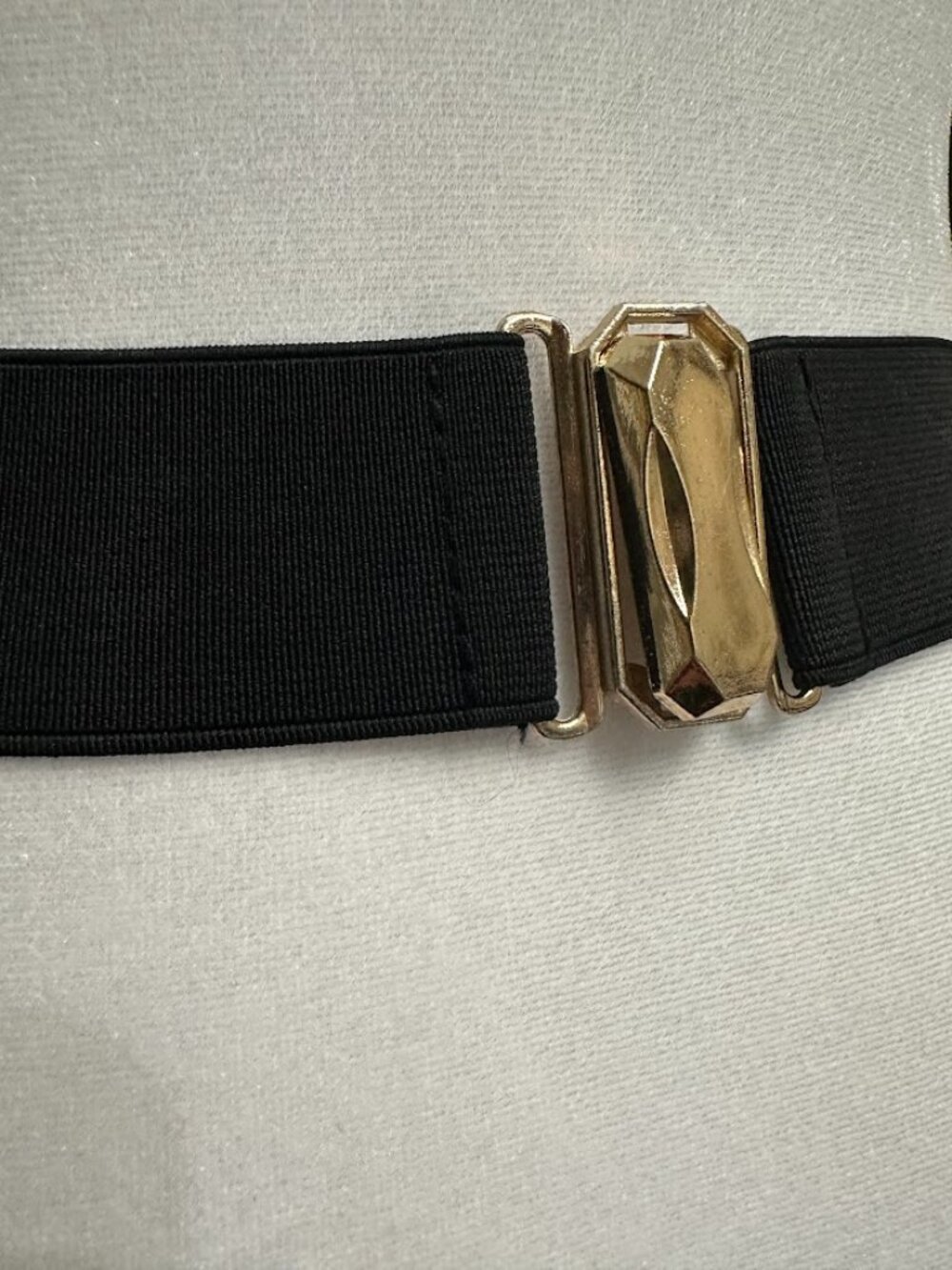 Wide Black Stretch Waist Belt with Gold Statement Buckle - Picture 6 of 13